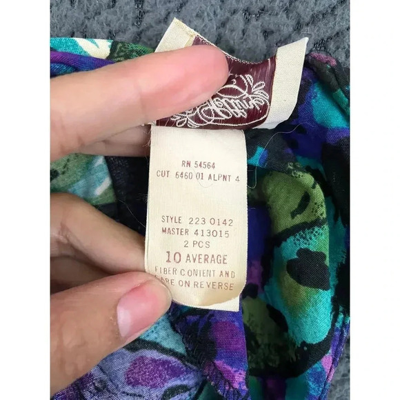 VTG Luci Pellini Tropical Floral Print Dress Sz 10 Regular 80's Belted Women's - Picture 5 of 14